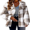 Plush Plaid Women's Autumn And Winter Open Button Lapel Thermal Plaid Pattern Jacket