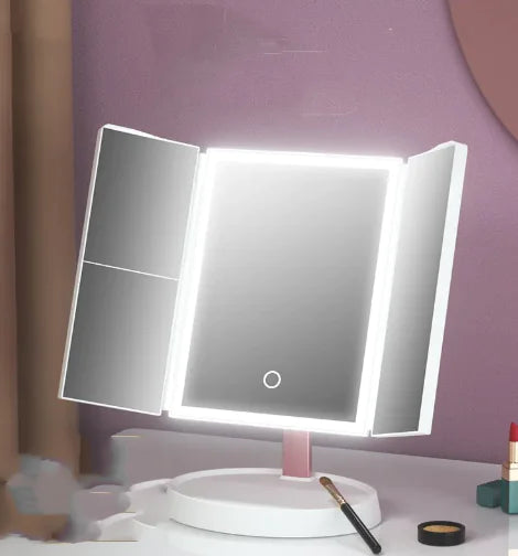 Trifold Makeup Mirror With Light 68 LED Vanity Mirrors 10X Magnifying 180Rotation